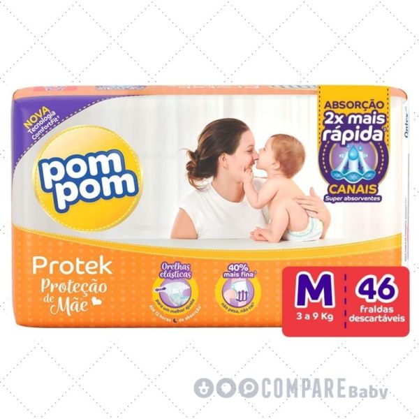 Fralda PomPom Protek Proteção de Mãe, M, 46 Unidades