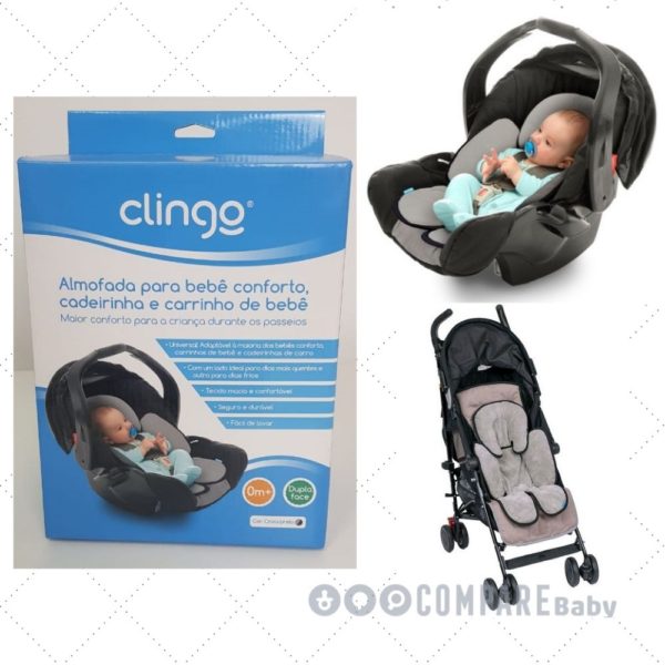 Almofada para Bebê Conforto e Carrinho Cinza Preto, Clingo