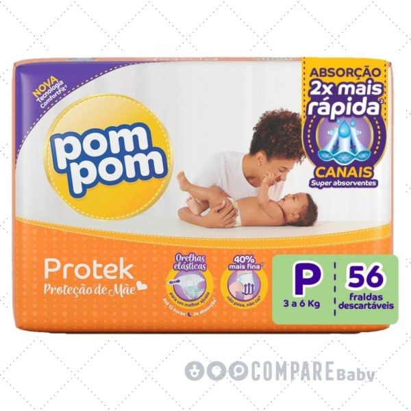 Fralda PomPom Protek Proteção de Mãe, P 56 unidades