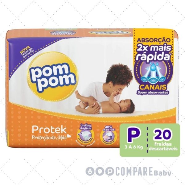 Fralda PomPom Protek Proteção de Mãe, P 20 Unidades