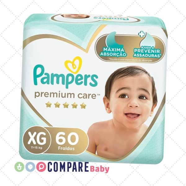 Fralda Pampers Premium Care, Pacotão, XG 60 unidades