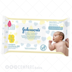 Toalha Hipoalergênica Recém Nascido, Johnson's Baby, Amarelo, Pacote de 48 unidades