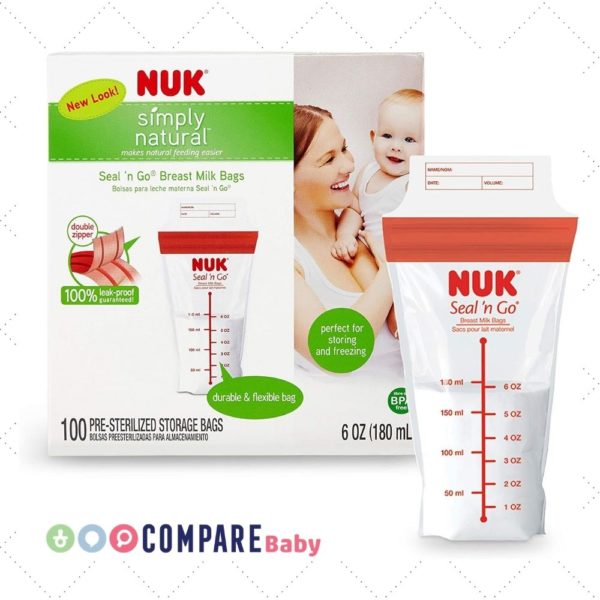 NUK Saco de leite materno Simply Natural Seal n' Go, 100 unidades