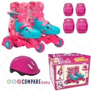 Barbie - Patins 3 Rodas Ajustável 29 à 32 - Com acessórios de segurança