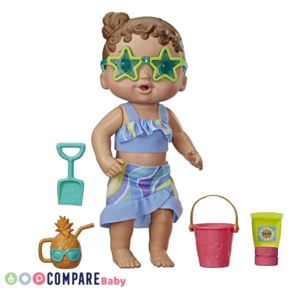 Boneca Baby Alive Bebe Sol e Areia - Com roupinha removível e 5 acessórios de praia