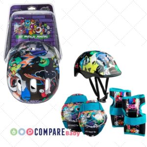 Kit de Proteção Infantil Monster com Capacete Cotoveleiras Joelheiras e Luva Tam. Único Indicado para +3 Anos Atrio - ES200