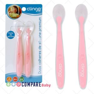 Colheres De Silicone Premium Kit com 2 - Rosa, Clingo