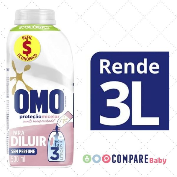 Lava-Roupas Líquido para Diluir sem Perfume Omo Proteção Micelar Frasco 500ml Refil Econômico