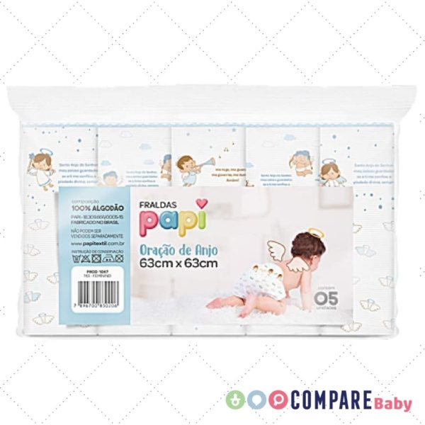 Fralda Papi Oração De Anjo Estampada 63Cm X 63Cm Pct 05 Un, Papi Textil