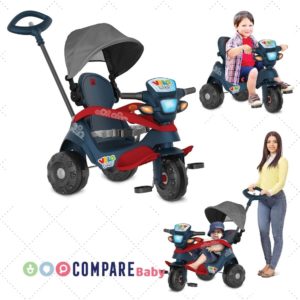 Triciclo Velobaby Reclinável C/ Capota Passeio & Pedal (Azul), Bandeirante