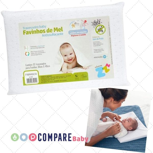 Travesseiro Favinhos Baby Antissufocante Lavável Revestimento Fibrasca Branco 30x40 cm