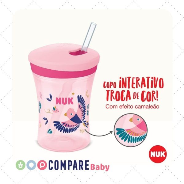 Copo Action com Canudo NUK Evolution Muda de Cor 230ml - Rosa