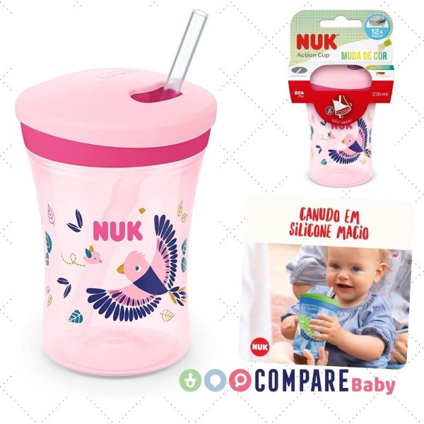 Copo Action com Canudo NUK Evolution Muda de Cor 230ml - Rosa