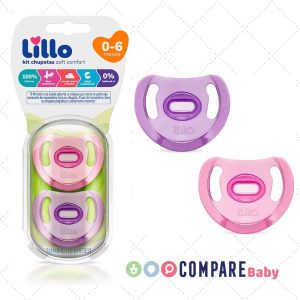 Kit 2 Chupetas Silicone Soft Comfort, Lillo, Rosa/Lilás, Tam 1